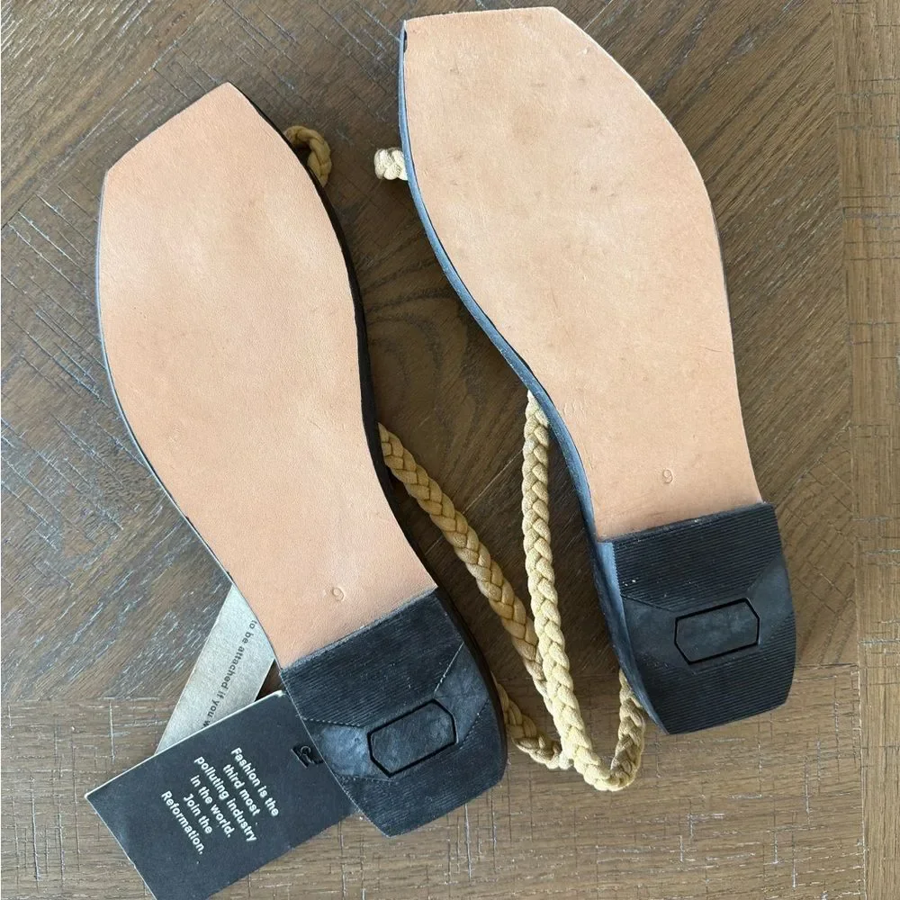 Reformation Braided Leather Toe Ring Thong Sandals Summer Flip Flops 9 NEW